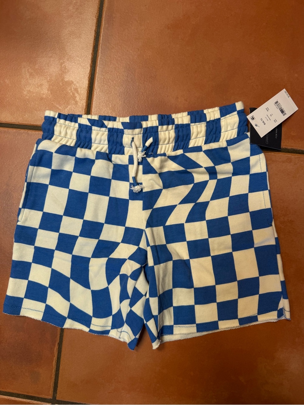 Grayson Threads Blue & Cream Checkered Drawstring Shorts